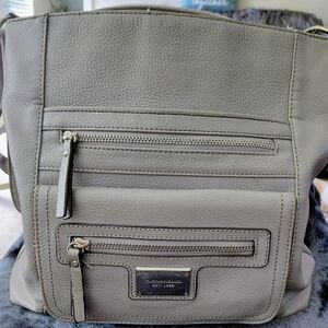 Tignanello Gray Leather Crossbody/Shoulder Bag. Multiple Compartments.
